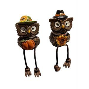 Fall Owl Set Wooden Look Shelf Sitter Halloween Thanksgiving